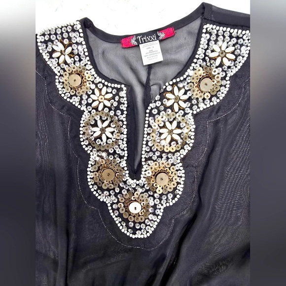 Trixxi Black &  Silver Swimsuit Cover Size 9 100% Polyester Sheer - Picture 2 of 10